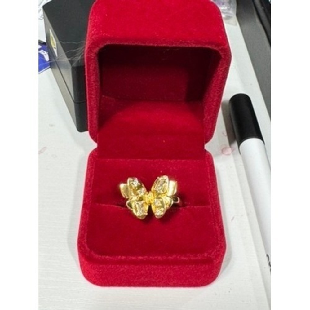 Gold Tone Butterfly Ring Crystal Accents Baguette Stones Size 8 Statement Ring